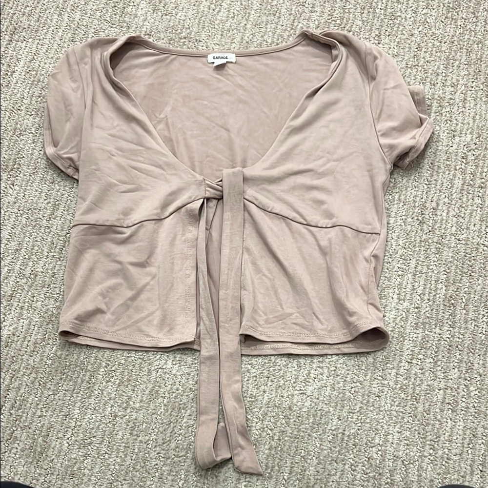 Garage Pink Tie-Front Crop Blouse
